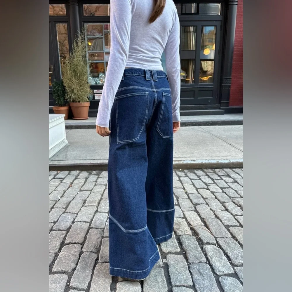 John Galt by Brandy Melville Dark Blue Wide Leg Jeans - Picture 8 of 8
